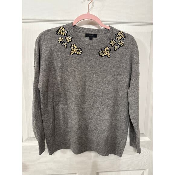 J. Crew Wool & Viscose Blend Embellished Front Jeweled Sweater, M - Picture 1 of 6